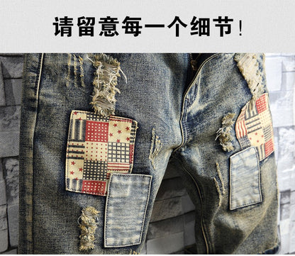 High Quality Men's Summer Holes Denim Shorts Jeans Men Straight Retro Shorts Jeans Men Knee Length Cowboy Jeans Shorts Size 40