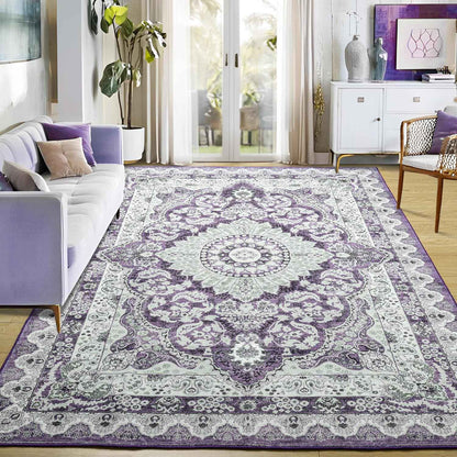 Area Rugs for Living Room, Machine Washable Vintage Rug, Non-Slip Low Pile Throw Rugs with Rubber Backing Washable Carpet