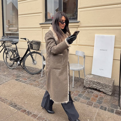 ? Fashion Double Sided Solid Jacket Women Lapel Collar Single Breasted Long Sleeve Coats 2025 Autumn New Lady Utility Outerwear