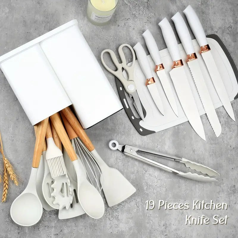 19 conjuntos de facas de cozinha com suporte para facas, conjunto de facas de cozinha profissionais de aço inoxidável com alto teor de carbono, presentes de feriado