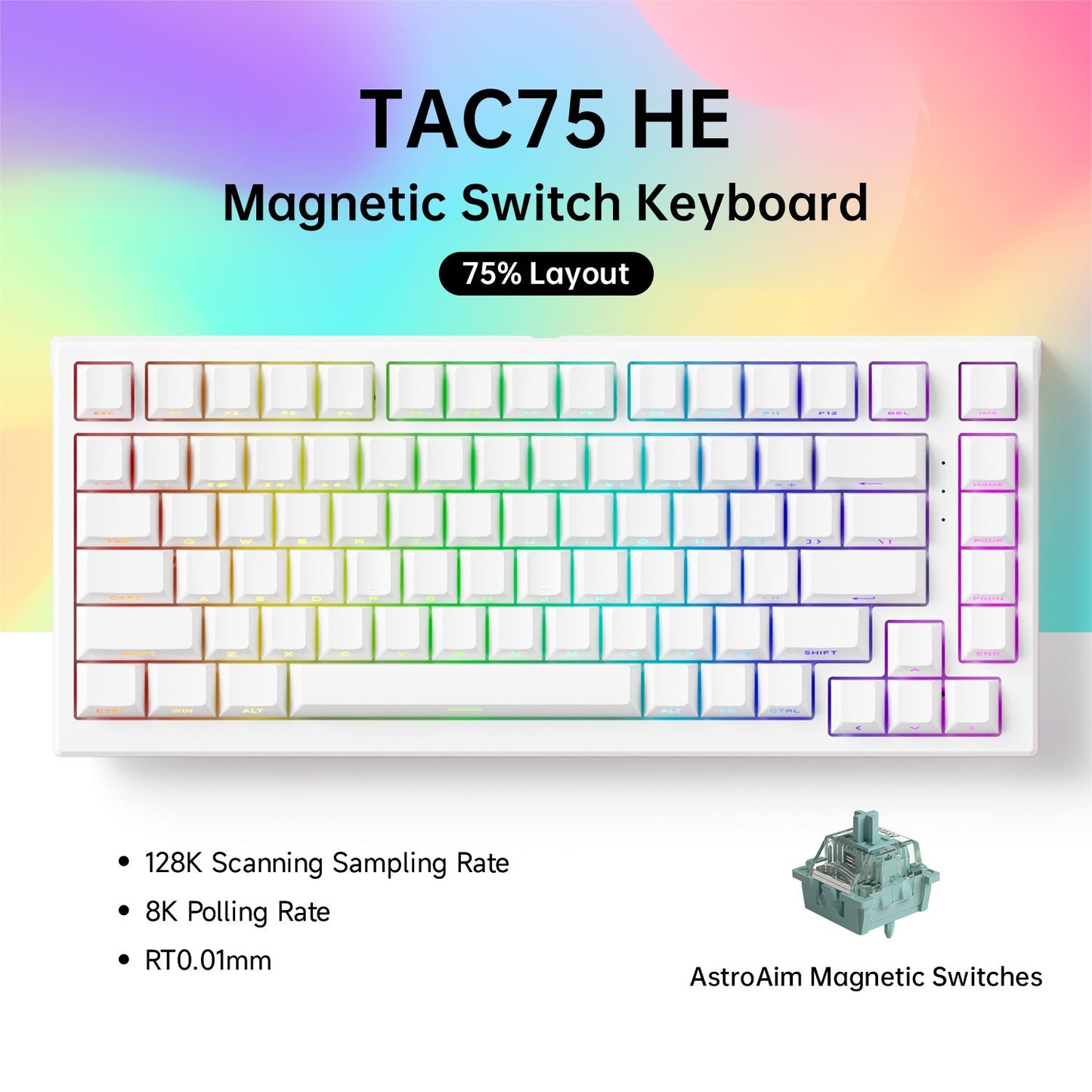 Teclado Gamer AKKO TAC75 HE com Switches Magnéticos 75% Rapid Trigger 0.005mm 8K RGB com Fio Teclado Personalizado para Esports