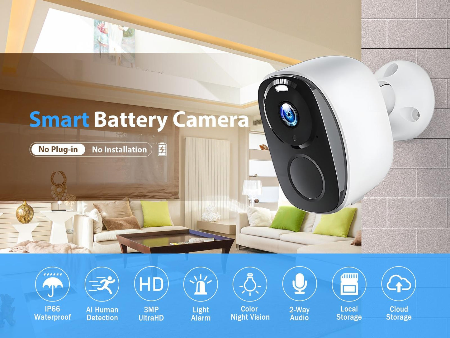 Câmera de vigilância WIFI 3MP Proteção de segurança Câmera IP externa Gravador de vídeo com visão noturna Smart Home Alimentado por bateria