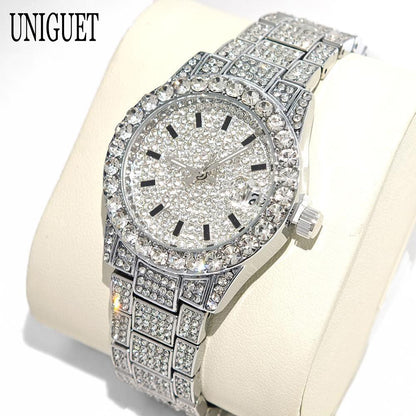 Luxury Jewelry Watch For Womens UNIGUET Fashion Small DialWaterproof Hip Hop Iced Diamond Quartz Wristwatch Small Size For Women