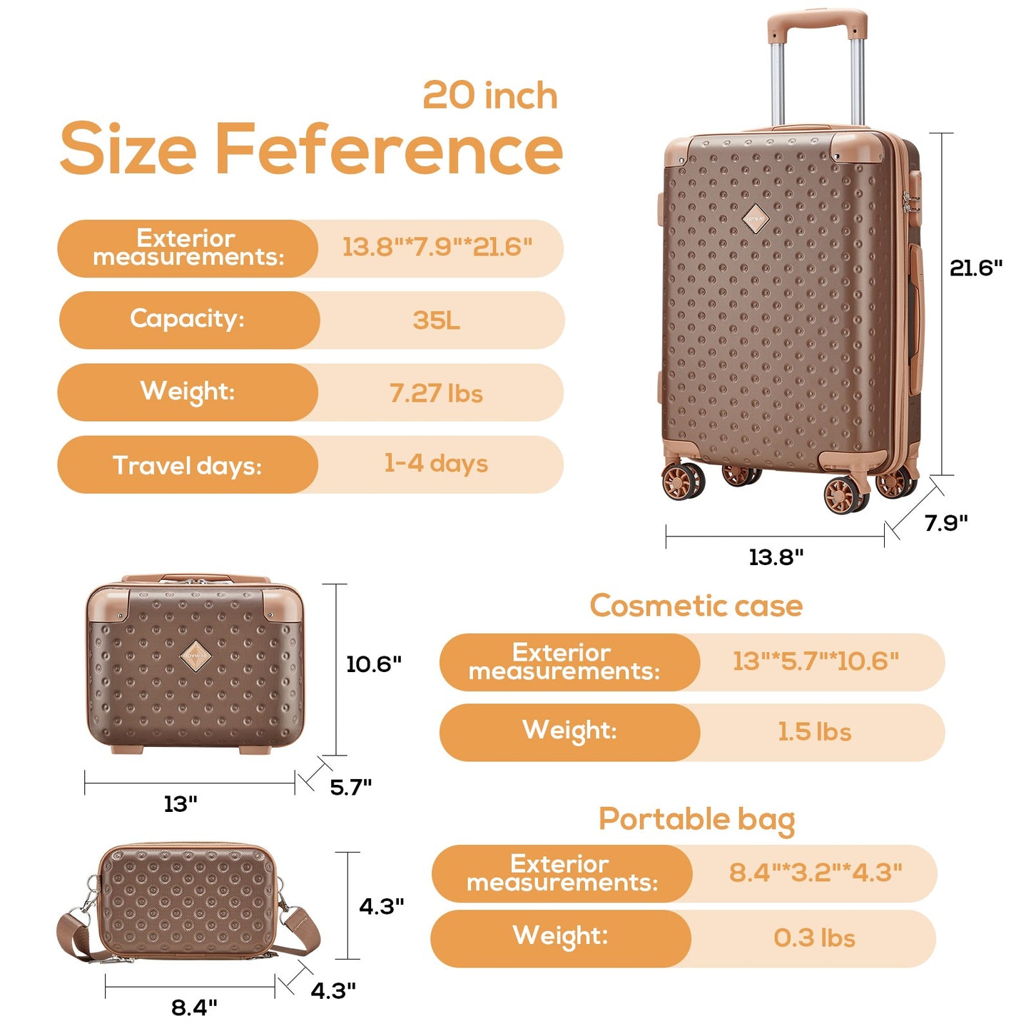 20-inch Carry on Luggage Suitcase Set for Travel, Hard Case Durable, Lightweight, Suitable for Short Business Trip or Weekend Ge