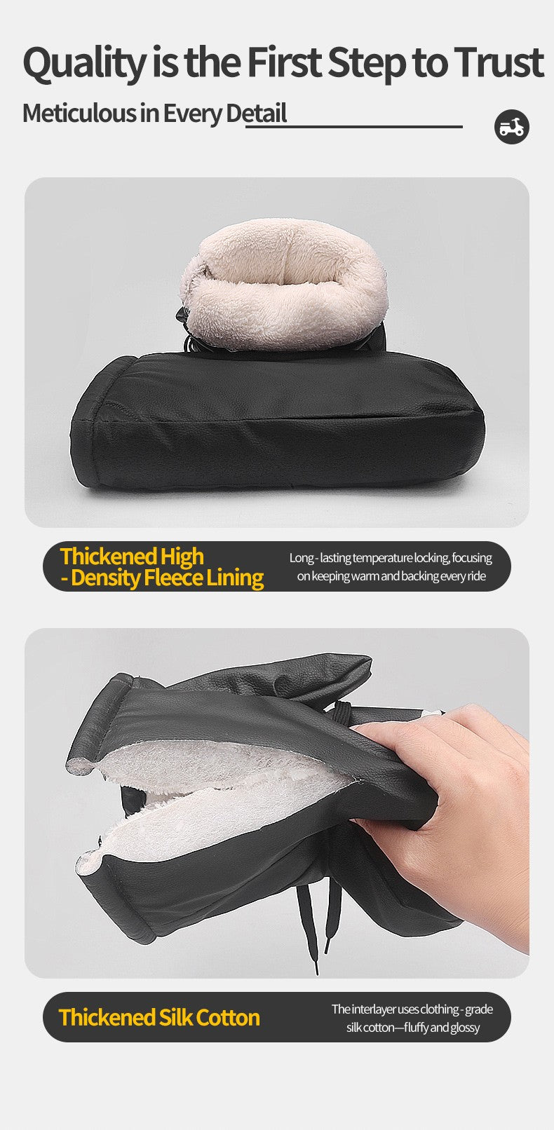 Luvas de guidão de motocicleta para inverno - Capas de guidão quentes e espessas, à prova de chuva e vento, luvas protetoras de mão em couro PU para motos