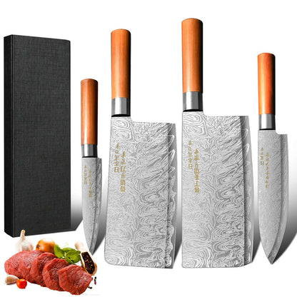 4-Piece Ultra-Sharp Japanese Chef Knife Set-Professional Kitchen Knives for Meat,Bones, and Fruit.Perfect for Commercial kitchen