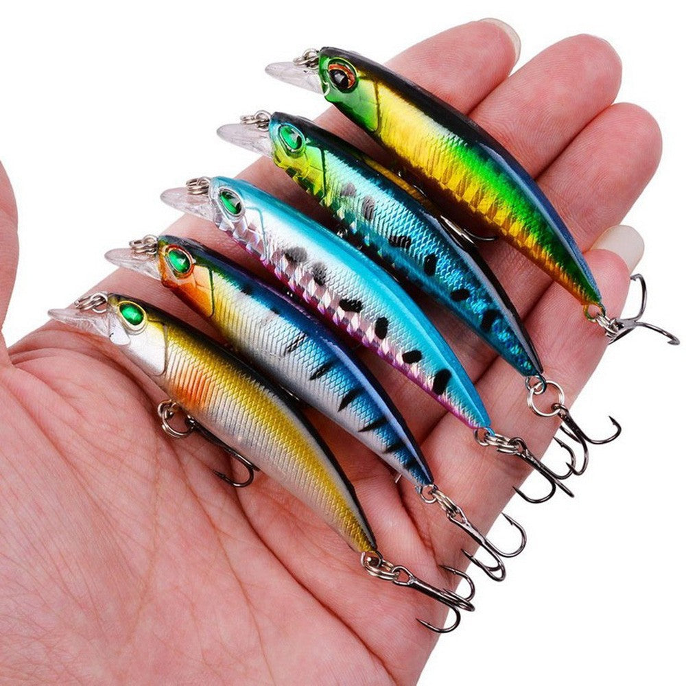 Kit de Iscas Artificiais 5 Peças: Minnow Afundante, Truta, Isca Artificial, Crankbait, Anzol para Baixo, Wobbler, Caixa de Equipamentos de Pesca, Jerkbait Flutuante