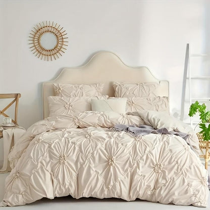 3pcs Bohemian Rhomboid Plaid Stereoscopic Flower Plain Colour Quilt Cover Set(1 Duvet Cover +2 Pillowcase Without Pillow Core)