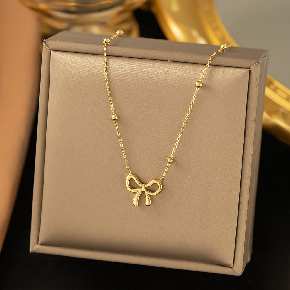 Conjunto de Joias Clássico de Aço Inoxidável com Laço, Colar, Pulseiras e Brincos para Mulheres e Meninas, Novo, Moderno, Gargantilha, Presente de Festa