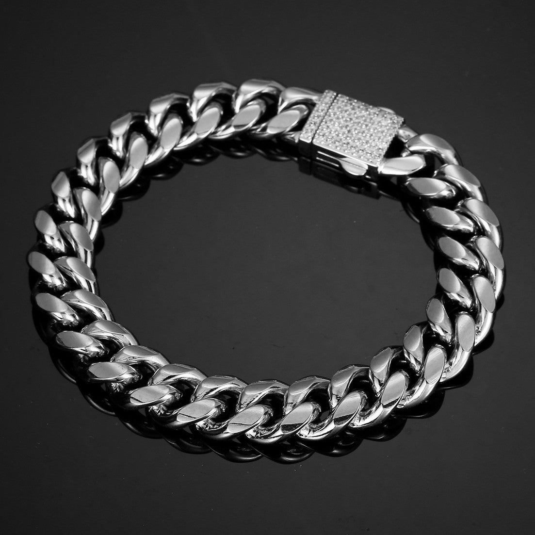 Joias Hip Hop 6mm-14mm Qualquer Comprimento 316L Aço Inoxidável Fivela de Cristal Fashion Pulseira Elos Miami Feminina Masculina