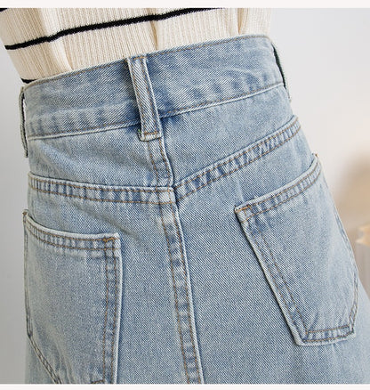 Plus Size Denim A Line Skirt With Lining 2024 Summer New Korean Fashion Pleated Midi Jean Skirt Woman Blue Color Jeans Skirts