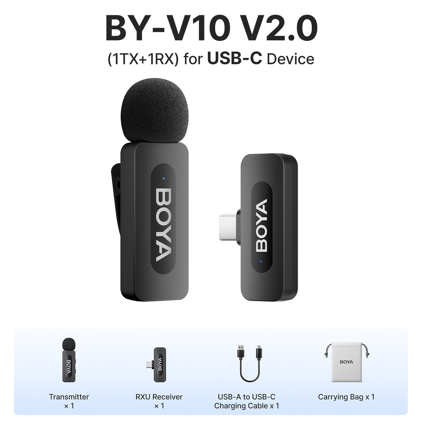 BOYA BY-V3 Microfone de Lapela Sem Fio com Cancelamento de Ruído Recarregável para iPhone Android Câmera Transmissão ao Vivo Vlogging
