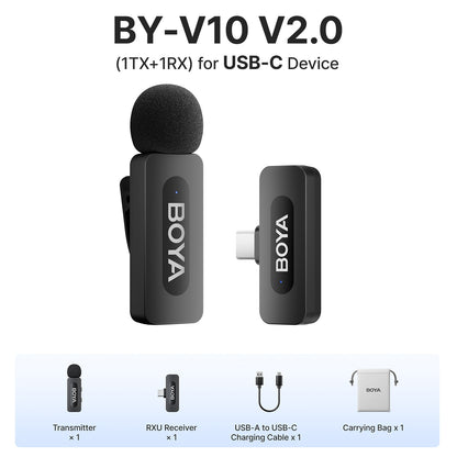 BOYA BY-V3 Microfone de Lapela Sem Fio com Cancelamento de Ruído Recarregável para iPhone Android Câmera Transmissão ao Vivo Vlogging