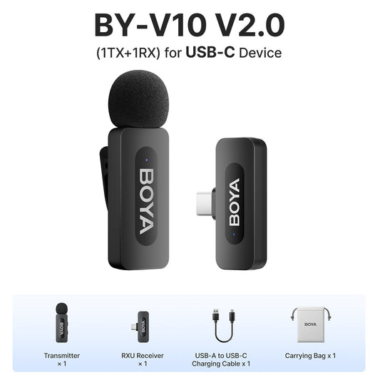 BOYA BY-V3 Microfone de Lapela Sem Fio com Cancelamento de Ruído Recarregável para iPhone Android Câmera Transmissão ao Vivo Vlogging