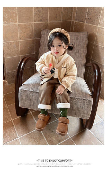 Baby Kids Corduroy Pants Children Fleece-Lined Thermal Winter Warm Straight Leg Casual Trousers for Boys Girls Clothing