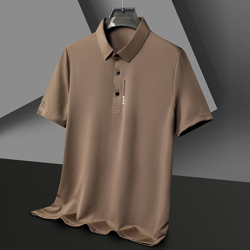 Men's Short Sleeve Solid Color Polo Shirt Breathable Comfortable Elastic Top New Arrivals Casual Business Style
