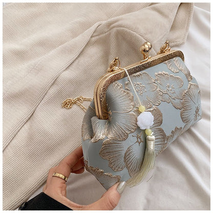 Chinese Style Embroidered Shoulder Bag Elegant Handbag Retro Small Square Bag Wedding Party Luxury Designer Women Evening Clutch