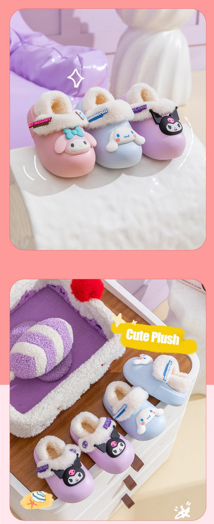 2024 New Winter Warm Cute Cartoon Indoor Mule Soft Non-slip Fluffy Slippers For Kids Teen Boys Girls Children Home Cotton Shoes