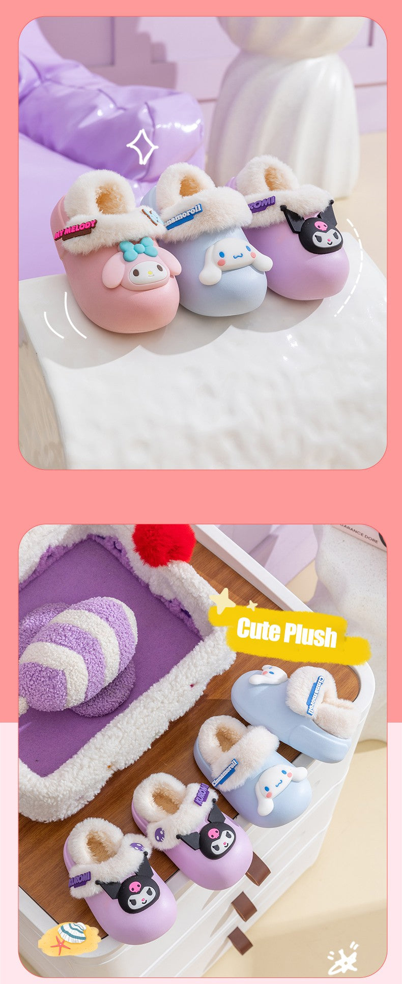 2024 New Winter Warm Cute Cartoon Indoor Mule Soft Non-slip Fluffy Slippers For Kids Teen Boys Girls Children Home Cotton Shoes