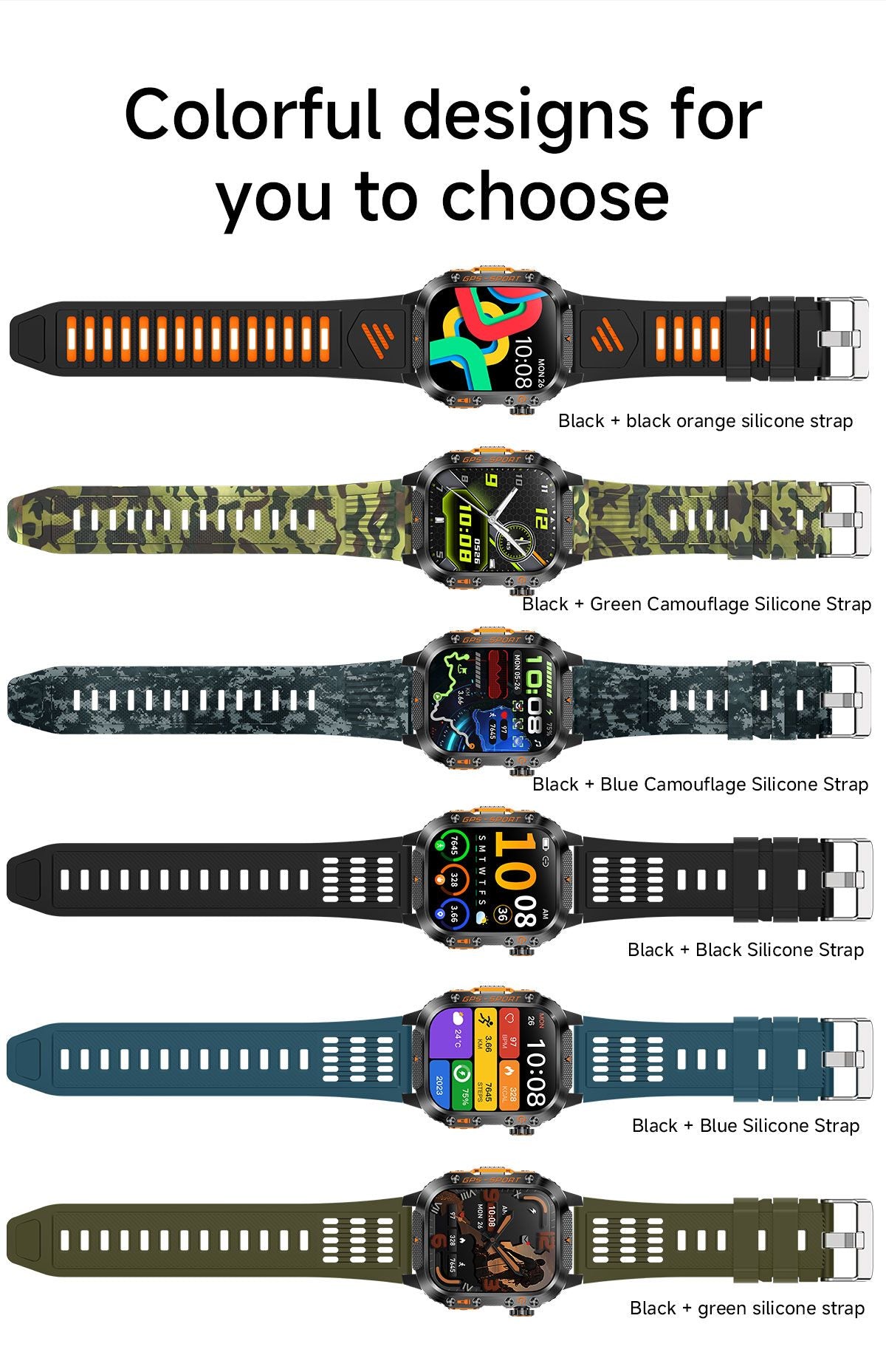 2026 Novas pulseiras inteligentes militares de GPS para ambientes externos, bússola masculina, frequência cardíaca, chamada BT, lanterna LED, Smartwatch à prova d'água 10ATM para natação