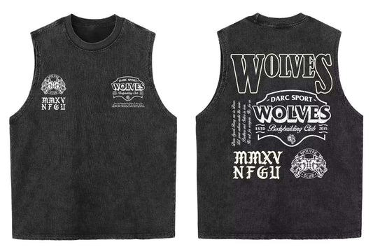 2025 summer American vintage Washed men's T shirt Wolf Head Print Tank Top Gym Fitness Sleeveless T shirt Exercise Vest Women