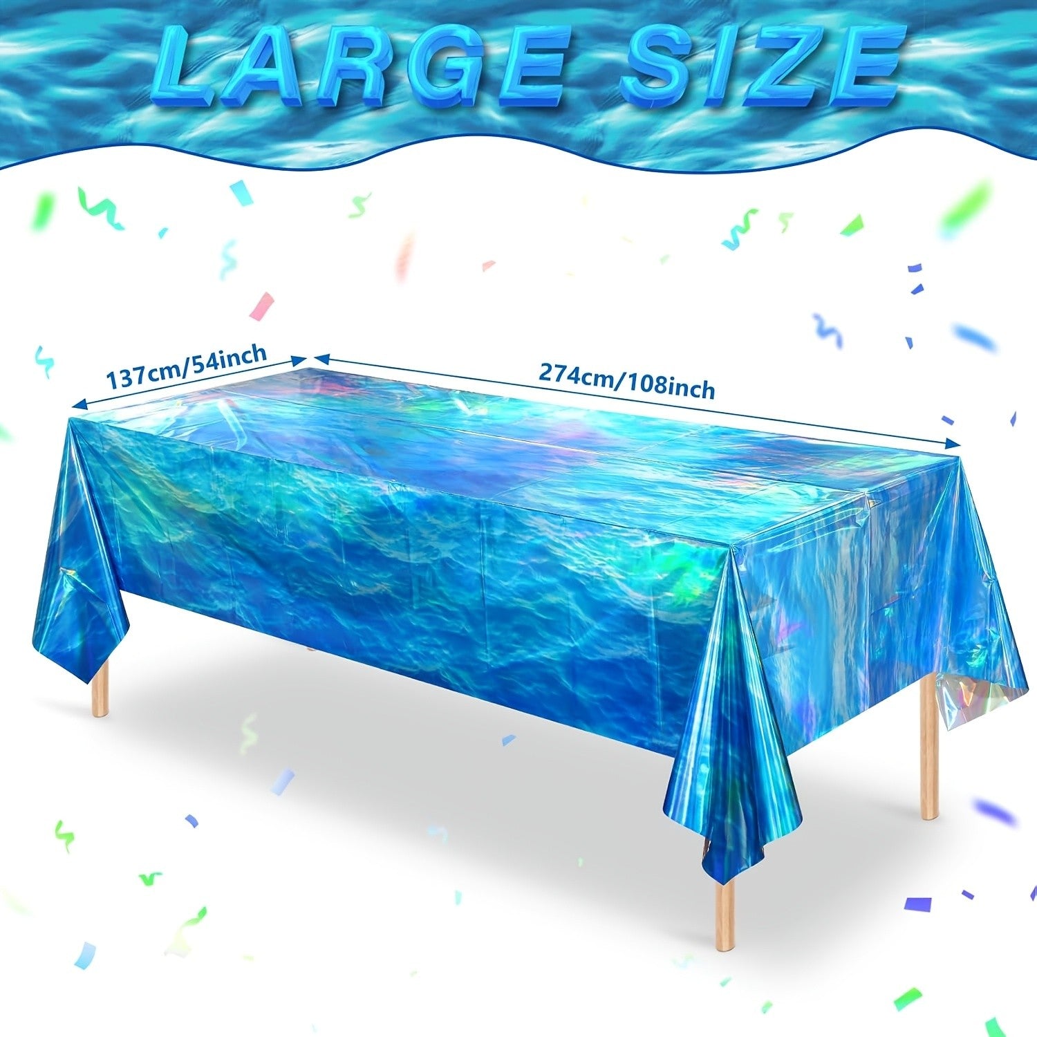 1/3pcs Summer Laser Sea Wave Disposable Tablecloth Blue Sea Pool Party Deco Tableware Under The Sea Birthday Party Deco