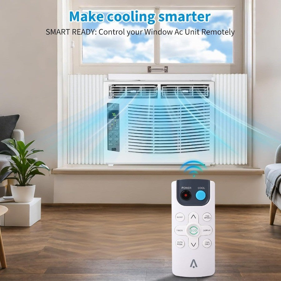 Ar Condicionado de Janela de 6000 BTU com Controle Inteligente Habilitado para WiFi e Operação Remota, Funcionalidade 3 em 1 de Ventilador e Desumidificador para Efic