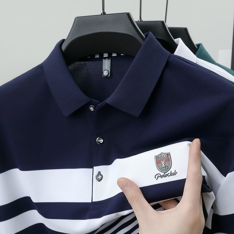 High end brand embossed men short sleeve polo shirt fashion stripe color blocked summer ice silk breathable luxury Paul T-shirt