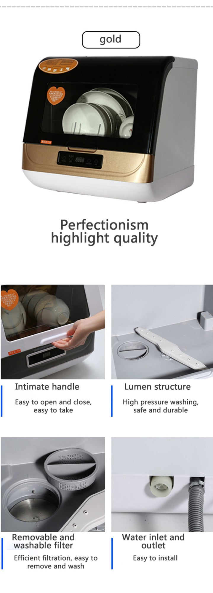 8L Portable Countertop Mini Dishwasher ,4 Washing Programs, Air-Dry Function and LED Light for Small Apartments, Dorms and RVs