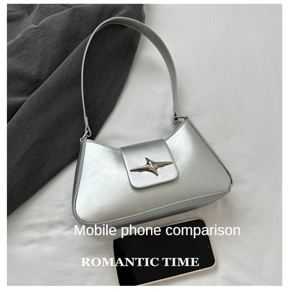 Silver Shoulder Bags for Women 2024 Classic Y2K Small Purse Glossy PU Leather Luxury Brand Female Underarm Handbags Daily Bag