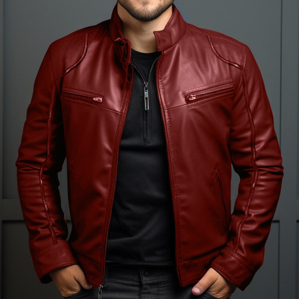 Spring Summer Men's Clothing Motorcycle Leather Jacket Men's Teenagers Stand Collar Punk Leather Coat Men Punk