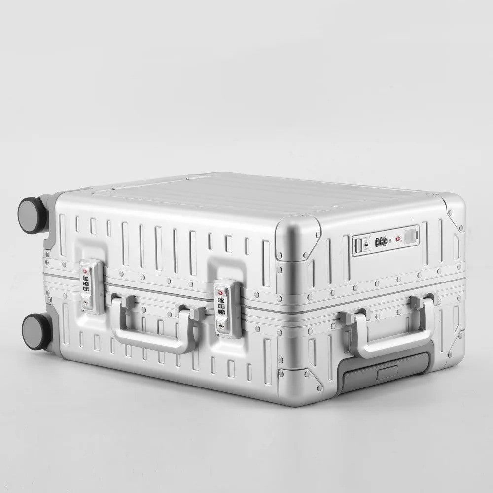 All Aluminum-magnesium Suitcase Front Opening Rolling Luggage with USB Charging Plug TSA Lock Trolley Case 20" Boarding Travel