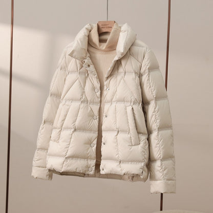 Janveny 2025 New Autumn Winter Lightweight Puffer Jacket Women Long Sleeve Single Breasted Duck Down Coat Female Short Parkas