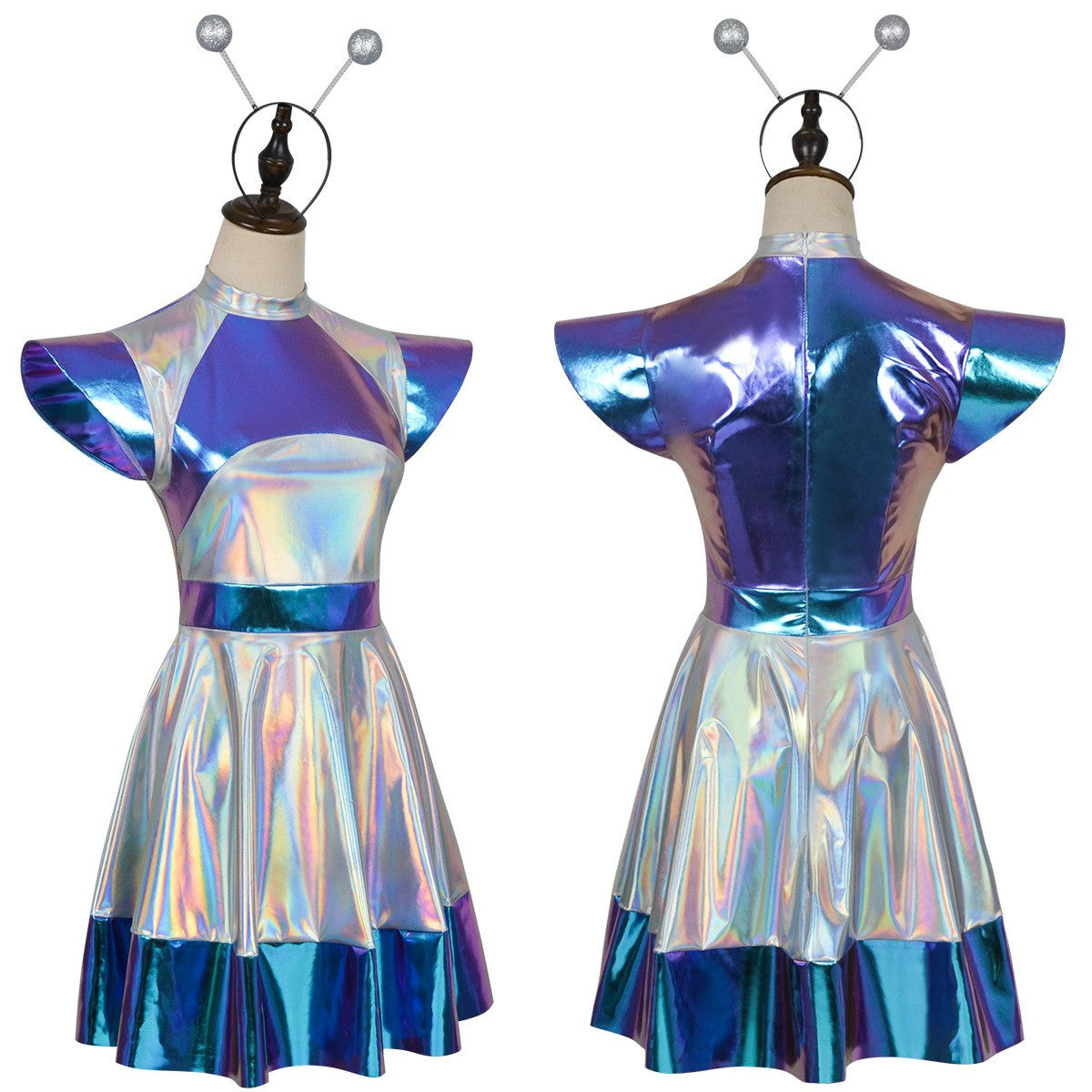 Cyber Alien Laser Reflective Alien Cosplay Dress, Adult and Children's Party Outfit, Including Tentacle Headpiece