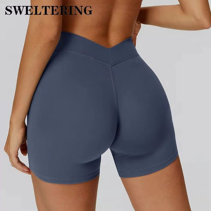 SWELTERING Yoga Shorts High Waist Fitness Cycling Shorts Women Butt Lifting Gym Workout Short Tights Female Running Sport Shorts