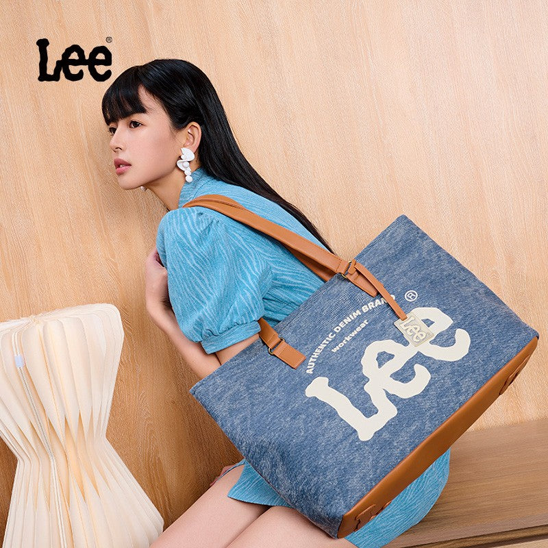 LEE Large Capacity Denim Leather Women's Tote Bags Designer Lady Canvas Daily Big Size Handbag Wear Resistant Shoulder Beach Bag