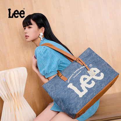 LEE Large Capacity Denim Leather Women's Tote Bags Designer Lady Canvas Daily Big Size Handbag Wear Resistant Shoulder Beach Bag