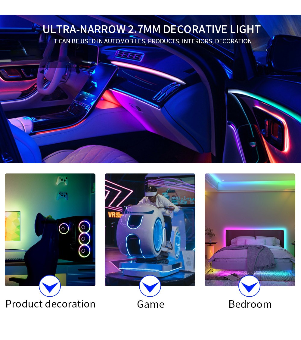 2.7mm WS2812B LED Strip Ultra Narrow 160Leds/M Individually Addressable RGBIC Light Strip Dreamcolor DC5V/12V