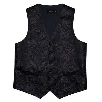 Luxury Paisley Men's Suit Vest Black Pink Red Wedding Prom Tuxedo Waistcoat Necktie Handkerchief Cufflink Sleeveless Jacket Vest