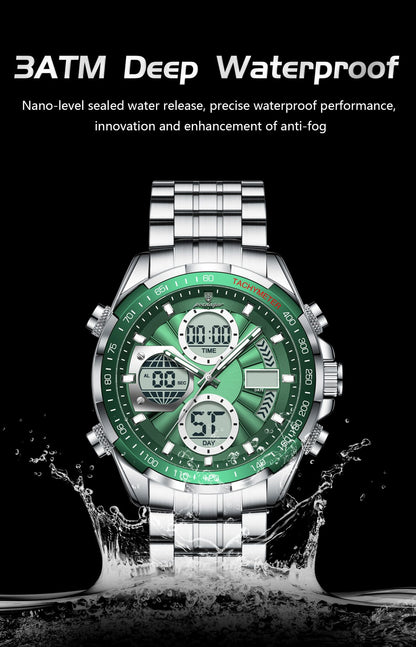 POEDAGAR Top Man Clock Waterproof Electronic LED Luxury Men's Watches Dual Time Display Digital Stainless Steel Men Quartz Watch