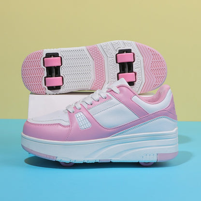 4 Wheel Skate Roller Shoes For Boys Girls Pulleys Sneakers Casual Outdoor Sports Slide Shrink School Students Walking Shoes