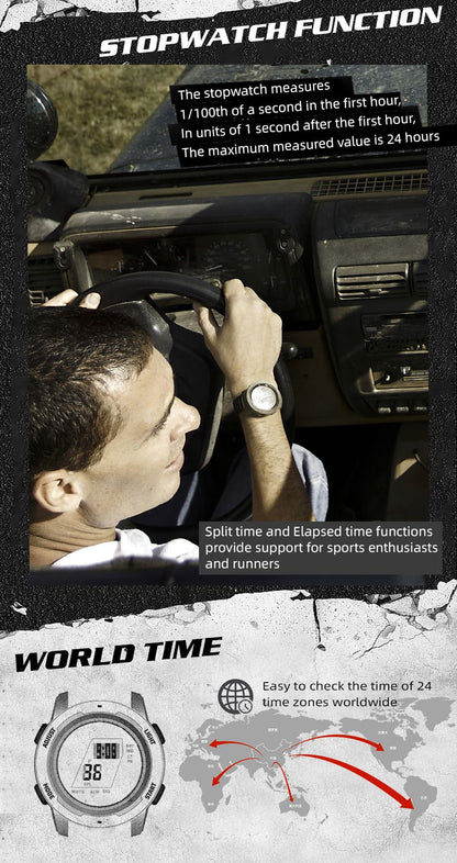 NORTH EDGE Mars 3 Men's Military Watch Digital Carbon Fiber Case For Man Waterproof 50M Sports Watches World Time LED Wristwatch