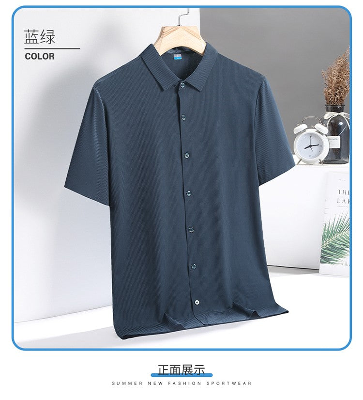 Ice Silk Shirts Man Short Sleeve Top Male Quick Dry Cool Classic Big Size 5XL 6XL 7XL 8XL Large Plus Loose Summer Social Blouse