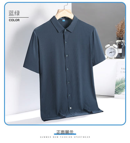 Ice Silk Shirts Man Short Sleeve Top Male Quick Dry Cool Classic Big Size 5XL 6XL 7XL 8XL Large Plus Loose Summer Social Blouse