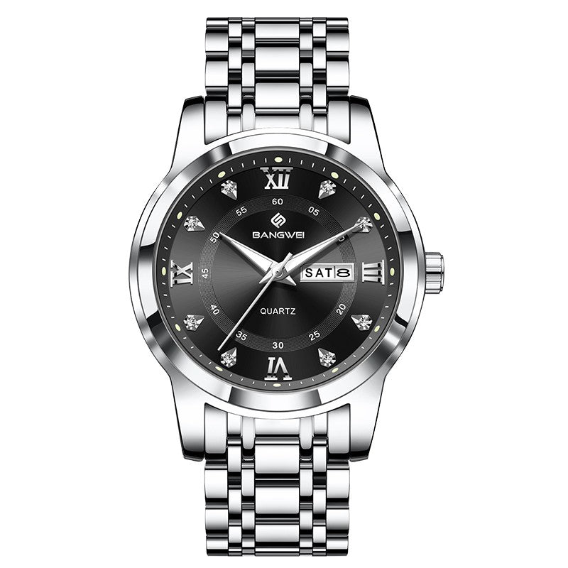 LIGE Brand BANGWEI Quartz Man Watch Fashion Stainless Steel Band Business Luxury Diamond Waterproof Calendar Watches for Men+Box