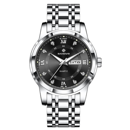 LIGE Brand BANGWEI Quartz Man Watch Fashion Stainless Steel Band Business Luxury Diamond Waterproof Calendar Watches for Men+Box