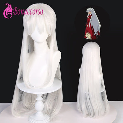 Inuyasha Cosplay Wig White Corn Perm Synthetic Long Straight Wig Anime Coser Heat Resistant Fiber Wig Halloween Daily Party