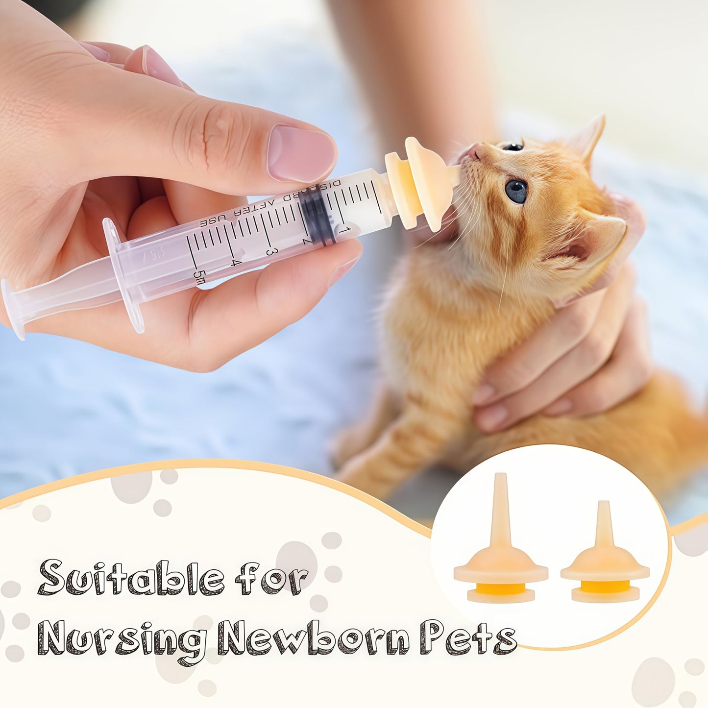12 bicos de silicone para alimentação com seringa reutilizável para gatos, adequada para filhotes recém-nascidos de gatos, cachorros, animais de estimação, animais selvagens, coelhos