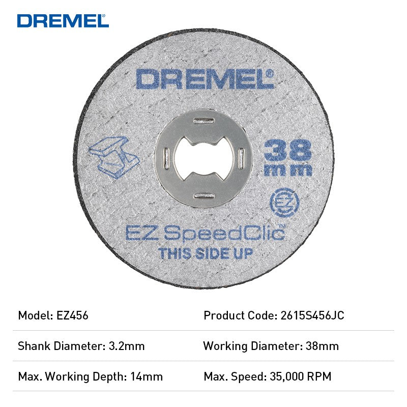 Dremel EZ456 5 peças EZ Lock 38,1 mm de diâmetro rebolo de corte reforçado com fibra de vidro Disco de corte para ferramenta rotativa para lixar