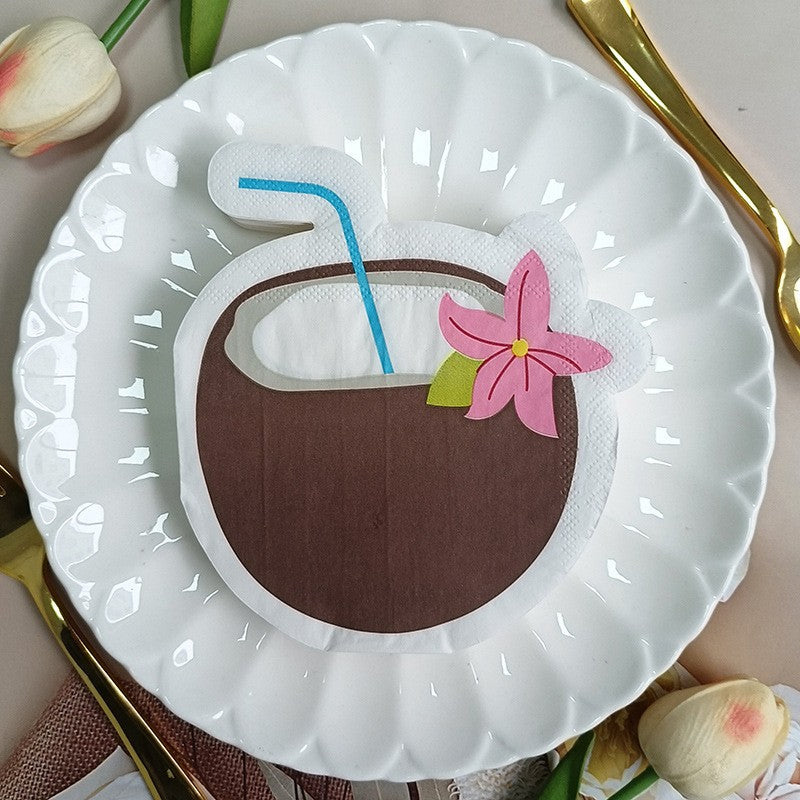 20pcs Hawaiian Tropical Coconut Paper Napkins Disposable Kids Favors For Beach Summer Luau Party